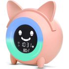 LEMONDA Lampe Réveil Enfant Veilleuse 5 Couleurs Luminosité Lumière Réglable Haut-parleurs Cadeau Fête Noël-Rose
