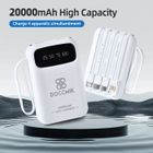 DOCCMIK Batterie Externe 20000mAh Power Bank avec 4 Câbles Intégrés Batterie Portable et LED Lampe Blanc