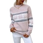 FONDUPIN Pull Femme,Pull de Noel Femme,Pull Tricot Col Rond Imprimé Chandail Chaud Pour Femmes-Rose