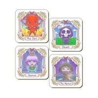 Deadly Tarot Kawaii Devil, Hermit, Death & Justice Lot de 4 Sous-verres 9,2 x 9,2 cm