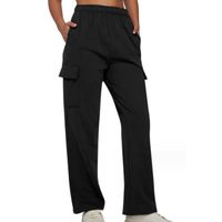 Pantalon Jogging Femme Large - Noir - Pantalons de Sport Detente - Taille Haute - Training Pants avec Poches