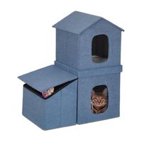 Maison chats pliable bleue sur 2 étages - 10045053-0