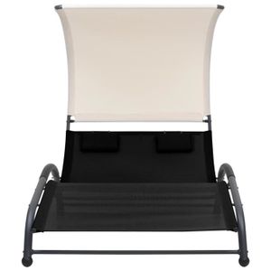 CHAISE LONGUE Chaise longue double avec auvent Textilène Noir-XIO - KIMISS - Contemporain - Métal - Robuste et respirant