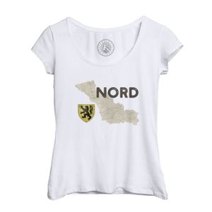 T-SHIRT T-shirt Femme Col Echancré Blanc Nord 59 Departement Ch'ti Lille Carte Ancienne