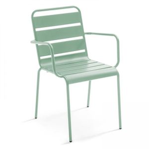 FAUTEUIL JARDIN  Chaise de jardin en métal - OVIALA - Palavas - Empilable - Traitement anti-UV et anti-rouille - Sauge