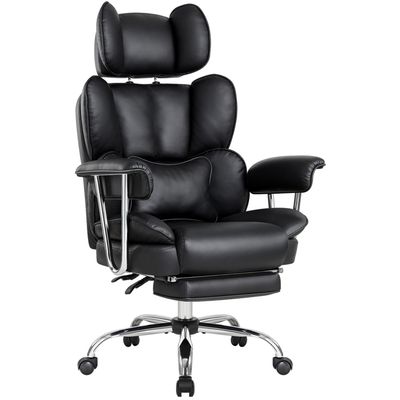 IWMH Chaise de Bureau Ergonomique avec Repose-Pieds et Soutien Lombaire, Chaise Bureau à Hauteur Réglable, Fauteuil de Bureau Dossier Haut, Coton et Lin, 200kg (Gris