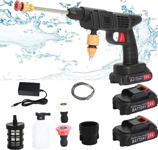 Nettoyeur Haute Pression De Voiture 21 V Avec 2 Batteries De 1,3 Ah