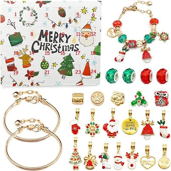 Bracelet Calendrier De L'Avent Noël 2024 - 24 Pendentifs + 2 Bracelets, Bijoux Surprises Jour Par Jour