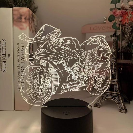 Veilleuse Motocross 3D Illusion - Lampe LED Tactile & Télécommandée 16 Couleurs Pour Chambre Enfant Garçon