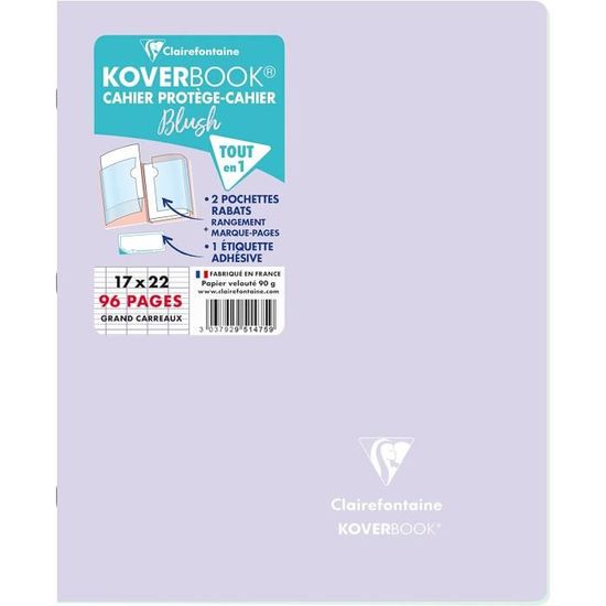 Clairefontaine Koverbook Blush - Cahier Agrafé 17x22 Cm 96 Pages Grands Carreaux - Couleur Aléatoire