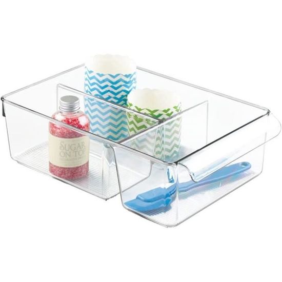 IDesign Linus Grand Bac Organisateur Cuisine Avec Poignées – Boîte Plastique Transparent Pour Placards, Tiroirs, Aliments Et Épices, 29,2 X 20,3 X 8,9 Cm