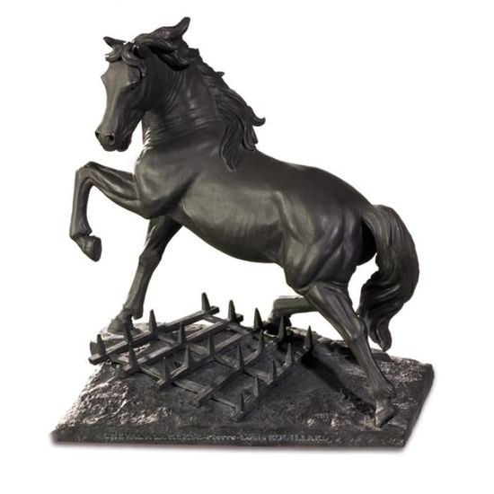 Schwarze Pferde Figur Cheval a la Herse by Pierre Louis Rouillard 