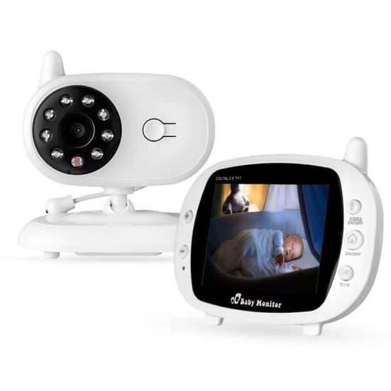 L'écoute-bébé Babyphone Caméra Vidéo sans Fil 3,2"LCD Norme EU Visiophone Bébé 2,4 GHz Vision Nocturne Berceuses
