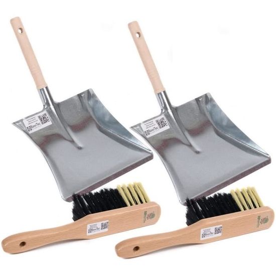 Lot De 4 Balayettes En Bois - 2 Grises Douces + 2 Jaunes Mi-Dures - Idéal Maison Et Jardin