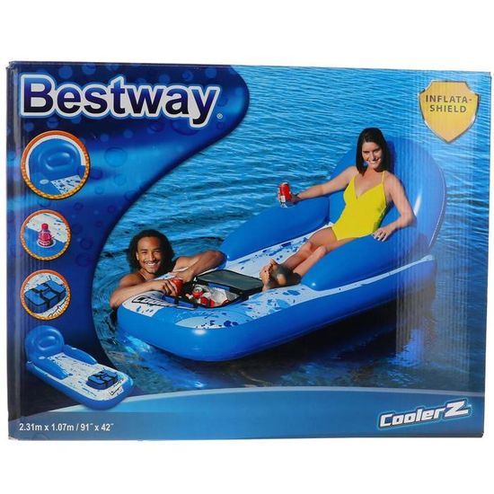 matelas gonflable plage piscine collerz lazy cooler loung bestway uni bleu moyen cdiscount jeux jouets
