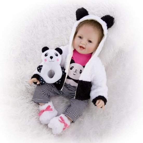 Belle bebe reborn 22 pouces panda vetements silicone souple reborn bebe poupees pour filles enfants cadeau reborn bambin bonecas