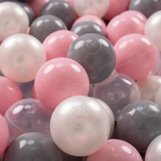 KiddyMoon 100 7Cm Balles Colorées Plastique Pour Piscine Enfant Bébé Fabriqué En EU, Perle-Gris-Transparent-Rose Poudré