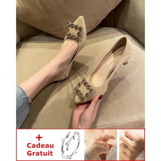 Escarpins Talons Aiguilles En Daim Synthétique – Bout Pointu, Boucle Strass – Talon 5 Cm – Classique Et élégant Pour Quotidien - 11