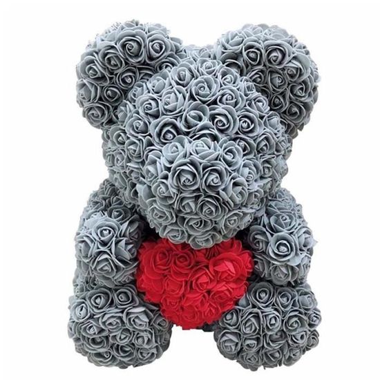 Ours En Fleurs Artificielles Rouges - Rose En Forme D'Ours De 21cm - Décoration Romantique Saint-Valentin, Anniversaire - Cadeau Original