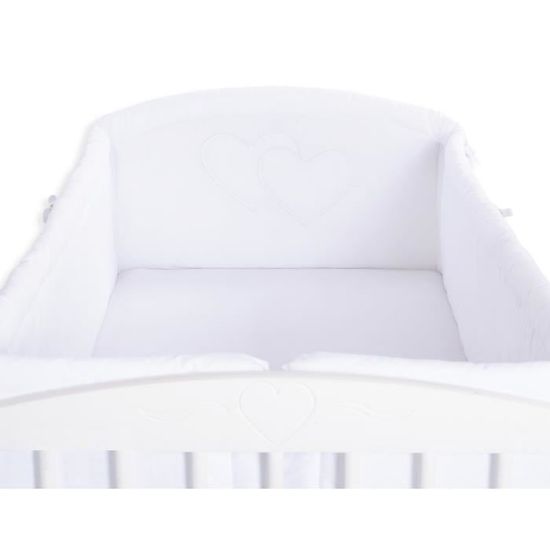 Tour de lit bébé complet - SWB - Blanc - 120x60 ou 140x70 - Coeurs en coton