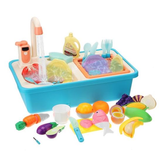 Évier De Jeu Enfant Avec Eau Courante – Système Automatique, Accessoires Vaisselle, Jouet éducatif Imitation, 45,5x36 Cm