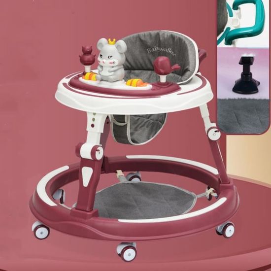 Trotteur Bebe Pliable Jouet d activites Avec Tapis pieds hauteur reglable Lumieres Melodies Roue silencieuse Rouge Cdiscount Puericulture Eveil bebe