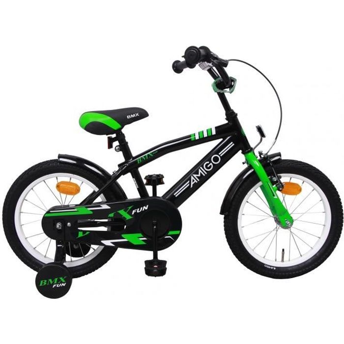 Amigo BMX Fun | Vélo enfant 16 pouces | Pour garçons à partir de 4-6 ans | Noir/Vert