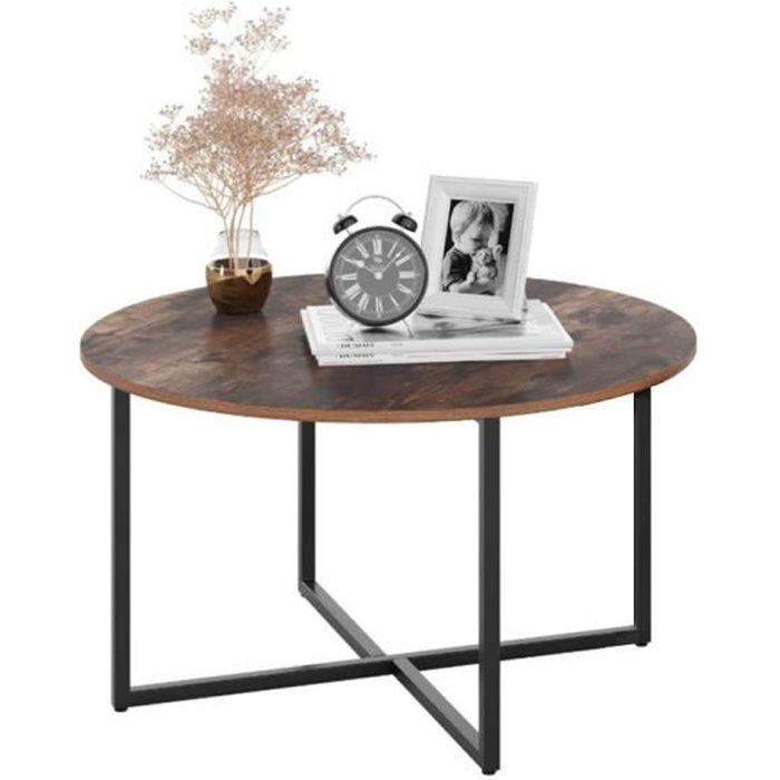 MIXMEST@ Table Basse Structure En Bois et Métal - Ronde - Style Mid-Century Vintage - Noir et Brun!!!