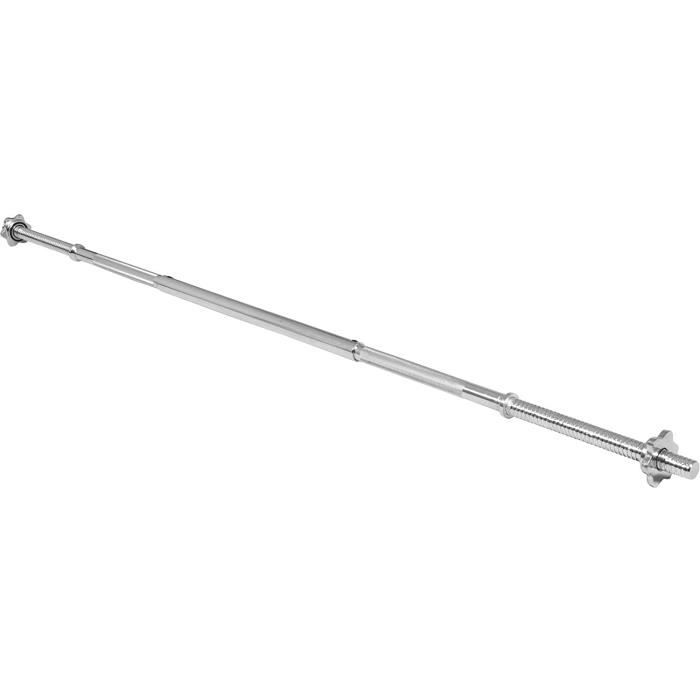 Barre d haltère longue 120 diamètre 25 mm acier chromé avec 2 fermoirs en forme d étoile poignées antidérapantes barre de musculati