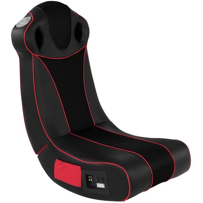 Fauteuil multimédia en simili cuir haut parleurs intégrés ergonomique pliable chaise à bascule avec système audio gamer noir rouge