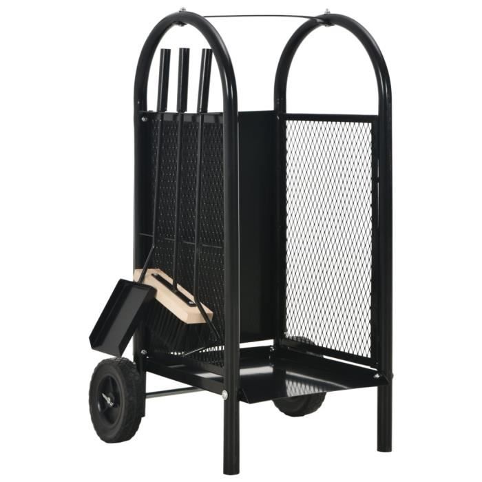 Portant de bois de chauffage Range Bûches Porte-bûches Panier Support à Bois Noir 30 x 35 x 81 cm Acier