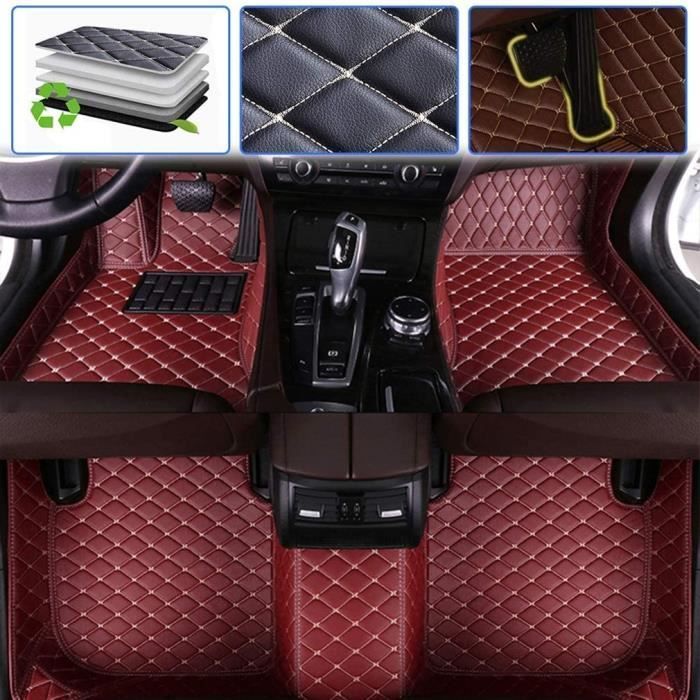 Cuir Tapis de Sol de Voiture pour Jeep Renegade 2015-2018 Vin Rouge, Couverture Complète Adaptée aux Intempéries Toutes Saisons A348