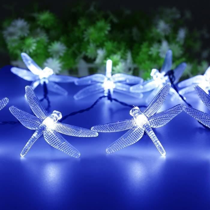 Bleu 20LED 4.8M Libellule solaire guirlande électrique extérieur guirlande lumineuse fée de Noël La70429