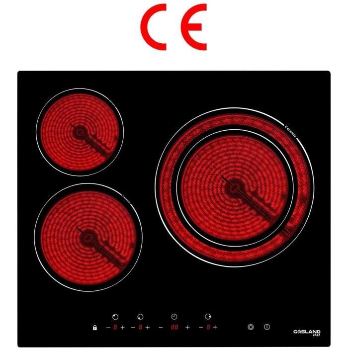 Gasland Chef CH603BF Table de Cuisson Vitrocéramique 3 Foyers, 5400W Plaque de Cuisson Électrique, Double Zone de Cuisson, Encastrab
