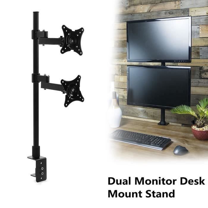 Vertical Support Fixation Double Ecran Moniteur Pr 14 à 24 Bureau Trou Rotation Télescopique Stand My22015