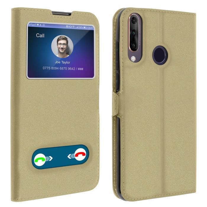 Housse Wiko View 3 Protection Double Fenêtre Fonction Support Or Jaune