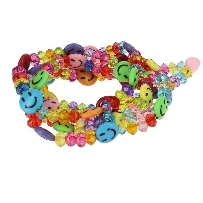 Bijou de Téléphone Collier Perles et Smiley 110cm Collection Smile Multicolore Noir