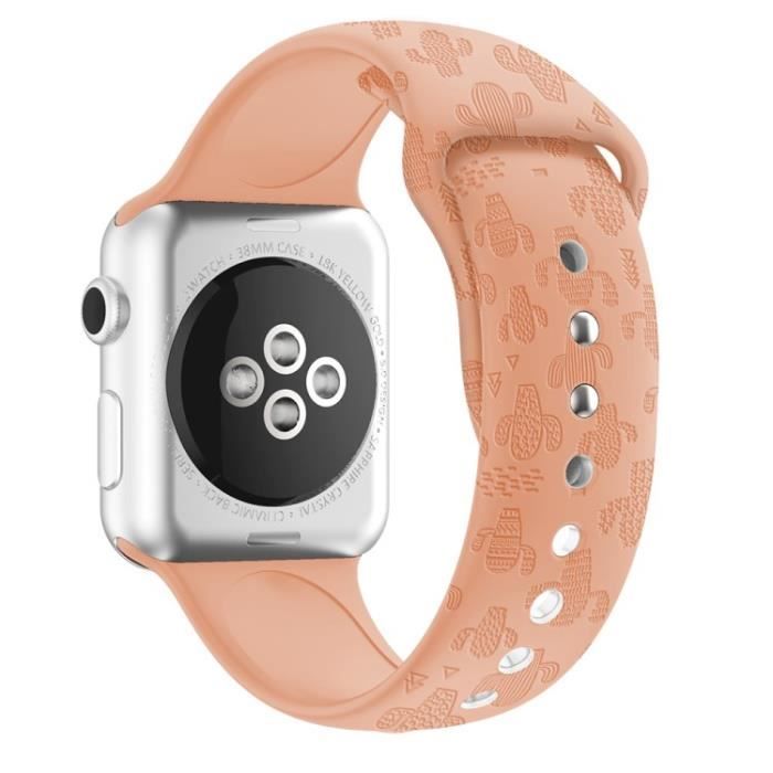 Sangle Pour Apple Watch Series 1-2-3 38Mm-Se-Série 4-5-6 40Mm-Série 7 41Mm Imprimé Solide Silicone Band Strap,Cactus Rose