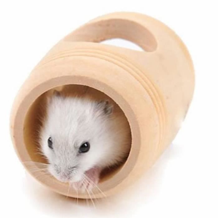 Seau jouet Maison de jeu en forme de tonneau en bois pour petit animal écureuil jouets-5.5*5.5*8.5CM