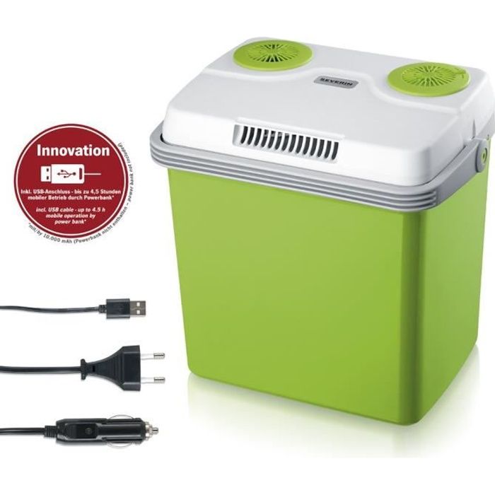Severin KB2923 Glacière électrique avec fonction refroidissement 28L Vert Un allié utile en voiture et en camping : Glacière