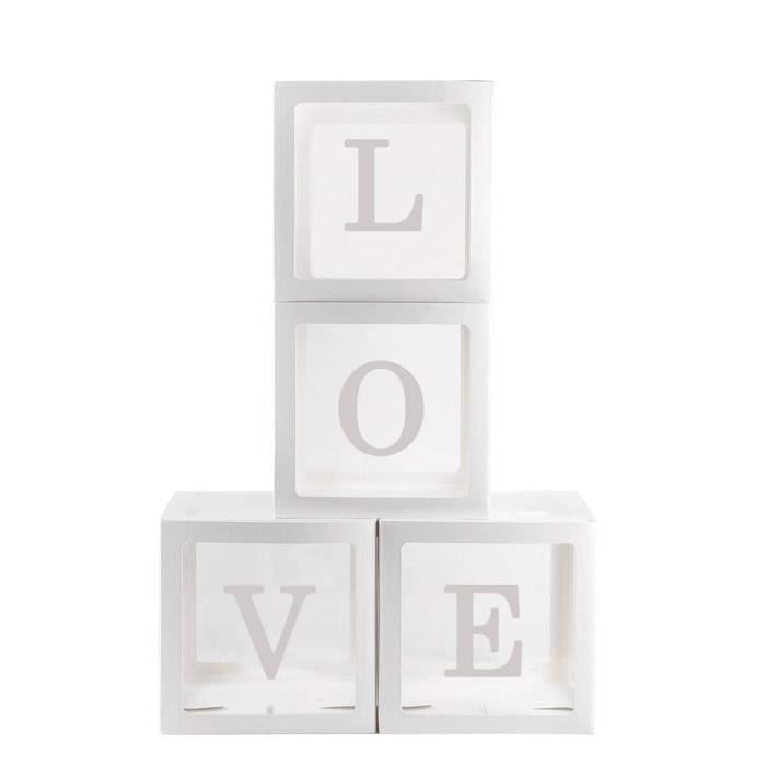 SHLK 4Pcs - Ensemble Carré Transparent Ballon Boîtes Bébé Douche Anniversaire Baptême Fête Décor - Bébé Amour