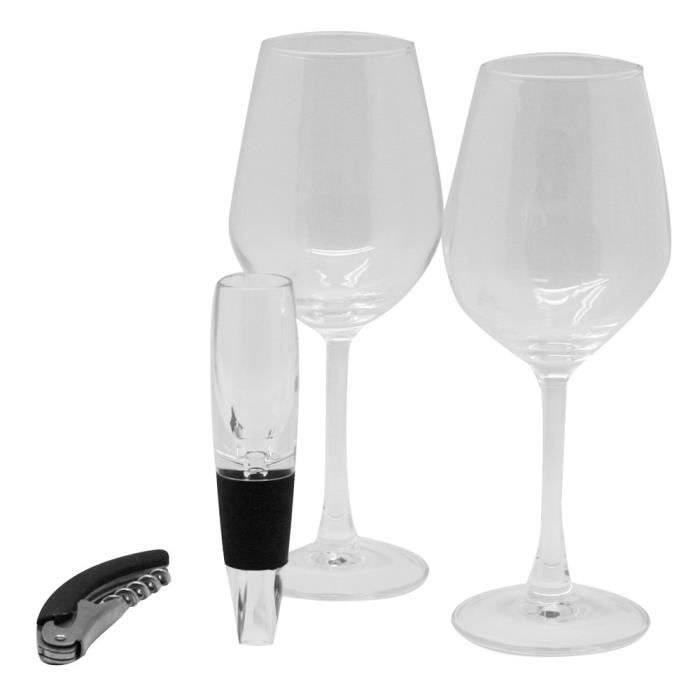 Coffret dégustation 2 verres, 1 tire-bouchon et 1 aérateur