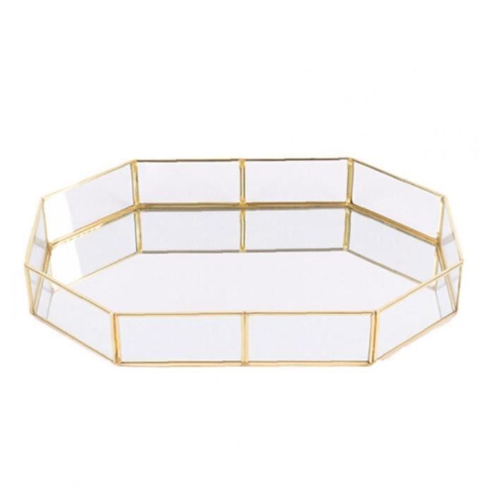 Type de polygone Verre Place de rangement en verre Bijoux Organisateur Plateau de verre d'or Accueil Taille Décorative S