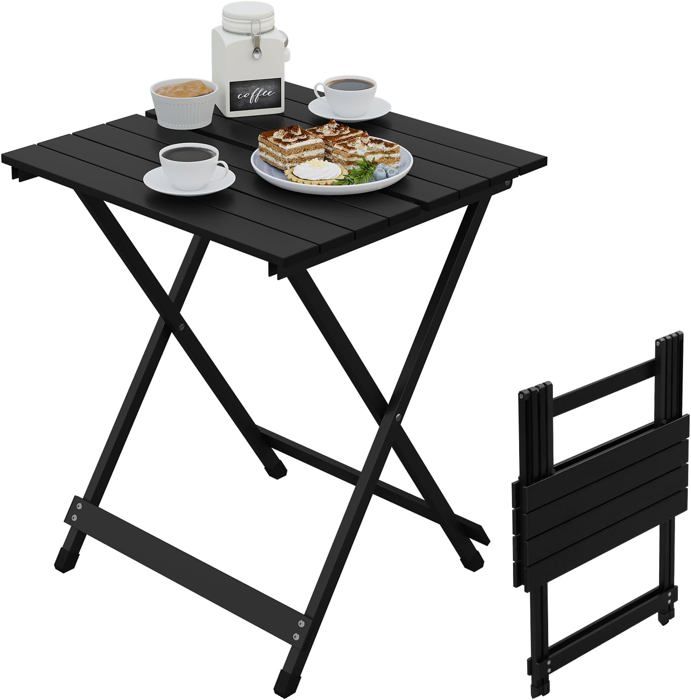 woltu table de camping en aluminium, table de balcon pliante, ultra-légère portable, 50.5x47x59.5cm, noir w0ett0161