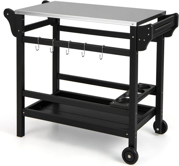 Chariot Extérieur pour Barbecue - GOPLUS - Desserte Plancha - Comptoir Acier Inoxydable Poignée Charge 115+35KG 105x54x85 cm