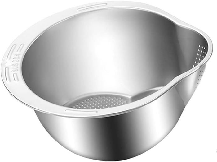 Tuesoa Lave-Riz Passoire Bol Acier Inoxydable - Bol Lavage Riz Fruits Légumes Outil Cuisine
