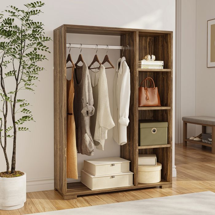 Armoire Nesbyen avec 4 compartiments de stockage 126 x 90 x 30 cm effet noyer
