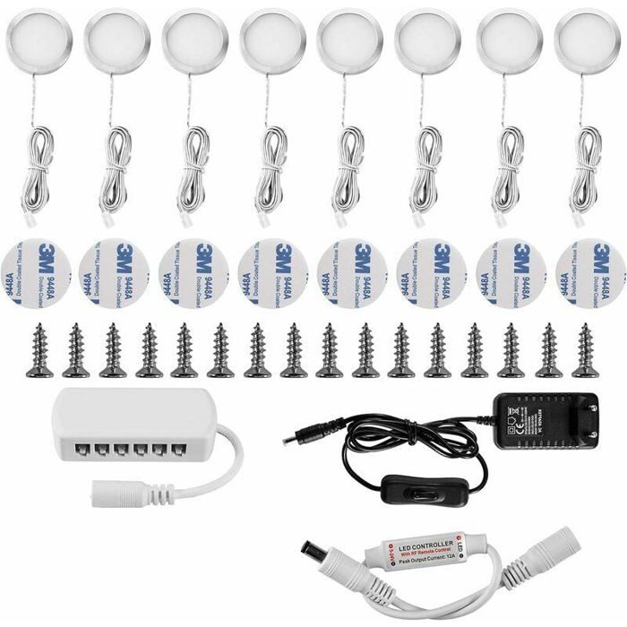 Lampe sous meuble LED - LARGEIGHT - 16W - Blanc froid - Eclairage encastrable - Lot de 8