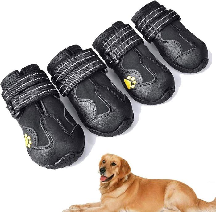 Meilleurs prix pour Lot de 4 bottes pour chien, chaussures imperméables pour chien avec sangles réfléchissantes réglables pour chiens de petite et