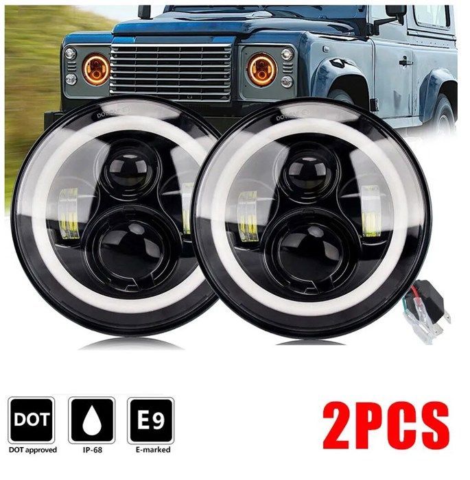 Set De Phares Led Compatible Avec Land Rover 90-110 & Defender - Noir